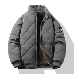 Windproof Thermal Diamond Quilted Jacket Men Winter Men's Fleece-Lined Thickened Parkas Man Cuff Design Stand-Up Collar Jackets