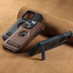 For iPhone 18 Pro 17 16 15 14 13 12 Pro Max Leather Case with Mag-safe Built-in Invisible Stand Protective Slim Kickstand Cover