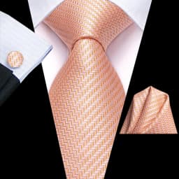 Hi-TieWave Stripe Men's Tie Champagne Elegant and stylish men's tie cufflinks pocket square Suitable for Banquet Wedding Party