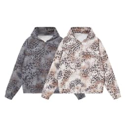 2026 Autumn New American Leopard Print Zip Up Hoodie for Men Y2K Retro Hip-hop High Street Men's Hooded Jacket Streetwear