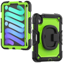 For iPad Mini 7 6 2024, Military Grade Shockproof Silicone Cover with 360 Folding Handle Grip + Handle Shoulder Strap
