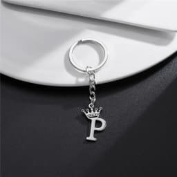 Unique DIY Crown Stainless Steel A-Z Letters Pendant Keychains for Men Women 26 Alphabet Car Key Ring Name Jewelry Keyrings Gift