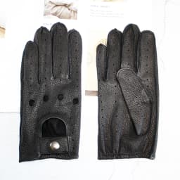 Summer Driving Deerskin Full Finger Leather Gloves for Men's Thin Hollow Unlined Motorcycle Riding Men's Fashion Driver Gloves