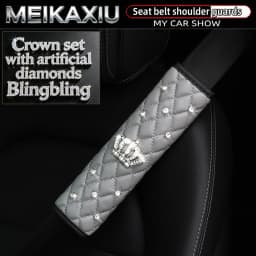 Soft Leather Diamond-Encrusted Crown Car Shoulder Guard 1PC/2PCS Safety Belt Decoration Shiny Accessory for Women's Cars