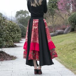 TIYIHAILEY Long Maxi A-line Elastic Waist Women Summer Spring Cotton Linen Big Hem Patchwork Skirts Black Red Layer Ladies Skirt