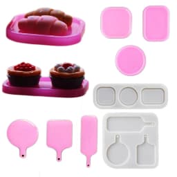 Miniature Food Candy Biscuits Tray Silicone Mold Mini Dessert Tray Plate Uv Resin Mold Food Play Round Keychain Silicone Mold