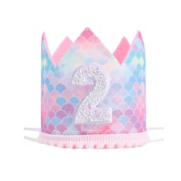 1pcs Mermaid Birthday Rainbow Crown Cap 1st 2nd 3rd Years Kids Baby Shower Hat With Rope Birthday Headband Mermaid Party Decor