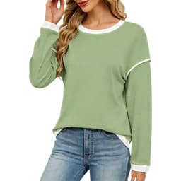 Sweatshirt For Women Contrast Crewneck Pullover Solid Color;contrast Binding;classic Basic;casual Chic;soft Cute Baggy Shirt