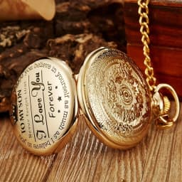 Commemorative gold circular pocket watch as my son's birthday gift Christmas pocket watch waist chain quartz pocket watch