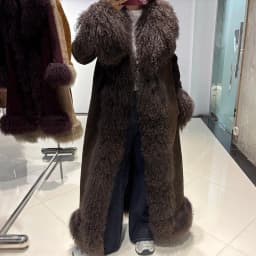 YOLOAgain Real Mongolia Sheep Fur Jacket Long Dark Brown Suede Coat Women