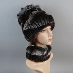 Real Rex Rabbit Fur Hat And Scarf Set Women Winter Knitted Beanie Hat Natural Fur Skullies Beanies Woman Hat Female Cap Elastic