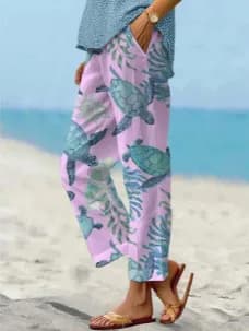 Ladies New Hot Plus Size Printed Simple Roll-up Casual Pants Streetwear Women PantsNine-minute Pants Breathable CoolSummer