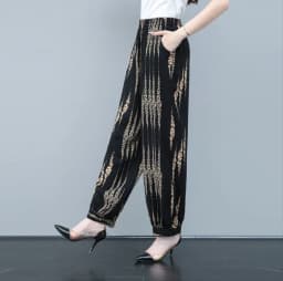 Cotton Silk Pants Women New Spring Summer Elastic High Waist Harem Pants Fashion Printed Casual Wide Leg Pants Female Trousers