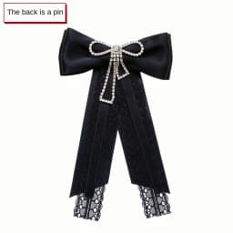 Elegant Lace Ribbon Bowtie Black College Style Collar Rhinestones Jewelry Student Shirt Korean Fabric Bow Brooches