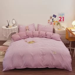 100% Cotton Duvet Cover Set,Bedding Set With Plaid Stripe,Skin Friendly Breathable,1 Duvet Cover,2 Pillowcase,Japan Simple Style