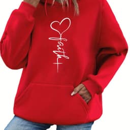 Women's Autumn and Winter Warm and Loose Casual Heart-Shaped Cross Pattern Printed Velvet Long-Sleeved Hooded Sweatshirt