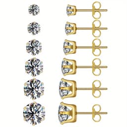 6pairs/set 3-8mm Stainless Steel Stud Earrings With Sparkling Hypoallergenic Cubic Zircon For Men And Women
