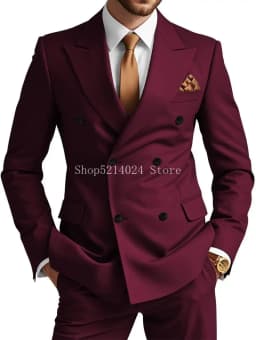 Mens Double Breasted Suit 2 Piece Slim Fit Wedding Suit for Men Blazer Prom Formal Suits Set