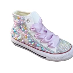 Dollbling Shell Simulation DIY Bling Handmade Shoes Canvas Mermaid Theme Kids High Top Pearls Sneakers Under the Sea Shoes