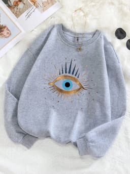 Casual Womens Sweatshirt Vintage Devil's Eye Prints Pullover Soft Breathable Loose Crewneck Hoodie Autumn Winter Female Clothing