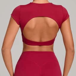 Gym Workout Clothes Backless Running Sports Top Double-layer Stitching No Chest Pad Yoga Wear Fitness Short Sleeve for Women