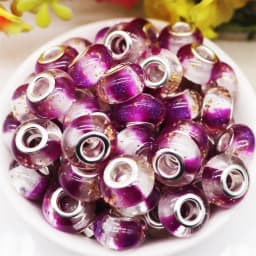 10Pcs Pink Color Smooth Surface European Resin Murano Large Hole Spacer Beads Charms for Bracelet DIY Craft Bracelet Necklace