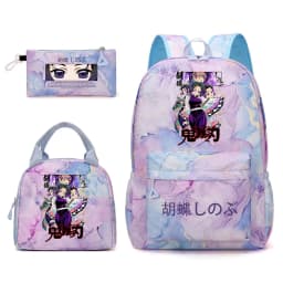 Kochou Shinobu Print School Backpack Set with Lunch Bag Pencil Case for Girls Kids Student Bookbag