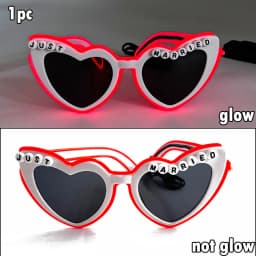 White Just Married LED Luminous Glasses Heart Shaped EL Neon Decorative Glasses Engagement Wedding Bridal Shower Props