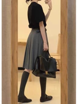 plus Size A-Line Midi Skirt Women's High Waist Flared Two-Sided Wear Retro Artistic Style Polyester Fiber Commute Pure Color
