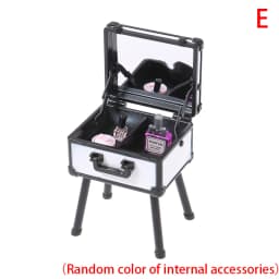 1Set 1:12 Dollhouse Mini Vanity Cosmetic Case Lipstick Perfume Air Cushion Mirror With Holder Furniture Decor Play House Toys