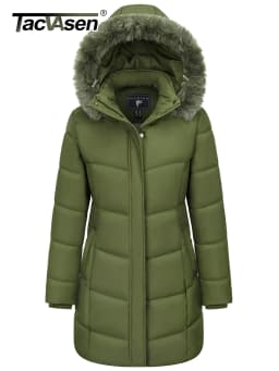 TACVASEN Womens Fleece Long Padding Winter Jacket Down Puffer Outwear with Removable Hood Waterproof Windproof Thicken Park Coat
