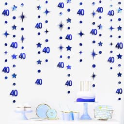 Gold 40th Birthday Banner Decorations Number 40 Circle Dot Twinkle Star Garlands Hanging Backdrop for 40 Year Old Birthday Party