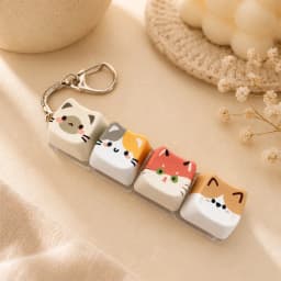 Cute Cat Relax Button Keycap, Kawaii Cat 4-Key Keyboard Fidget Toy for Friends Gift, Portable Fidget Keychain Fashion Bag Charm