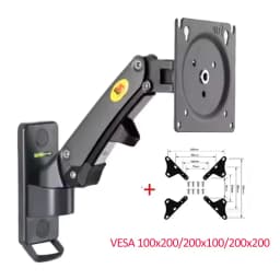 NB F120 17-27' Gas Spring Full Motion TV Wall Mount Bracket LCD Monitor Stand Aluminum Arm Bracket Silver 360 Rotate