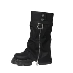 Women's High-Heeled Pants Boots Spring and Autumn New Fashion Single-Lined Boots Round Toe Chunky Heel Mid-Calf Large Size