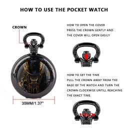 Alien Xenomorph Design Glass Dome Quartz Pocket Watch with Chain Vintage Men Women Necklace Pendant Clock Best Gifts for Kids