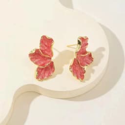 2PCSFashion Delicate Gold Plated Lrregular Back Earrings Heavy Design High Quality Cream Flower Earrings, The Best Family Gift F