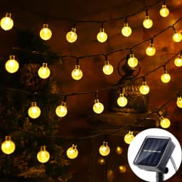 Solar 5/7/12m Outdoor LED Crystal Globe String Light Fairy Light for Garden Wedding Christmas Home Room 2025 Ramadan Decoration