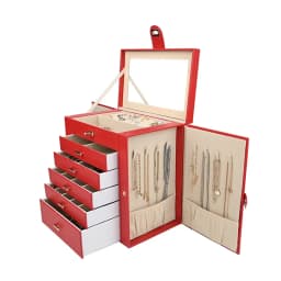New Large Capacity 6 Layers Jewelry Box with Mirror Leather Earrings Rings Necklaces Jewelry Storage Box Organzers 5 Drawer Gift