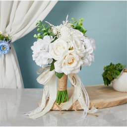 Holding Flowers Artificial Natural Rose Wedding Bouquet With Silk Satin Ribbon Pink White Champagne Bridesmaid Bridal Party