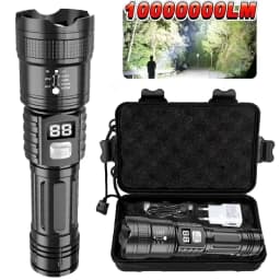 100000LM Super Bright Flashlight Rechargeable LED Torch Long Range Tactical Lamp for Outdoor Waterproof Camping Fishing Lantern
