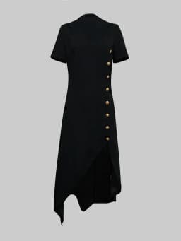 Modigirl Wedding Black Dresses for Women Gold Button Clothes Asymmetrical 2025 Summer Woman Short Sleeves Party Maxi Dresses