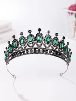 Retro Palace-Style Blue Diamond Crown Headband with Black Base, European and American Luxury Party Hair Accessory, Sparkling Headpiece for Evening Events