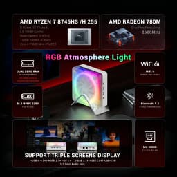 Firebat Mn56 Mini Pc Windows11 Amd R7-8745Hs Ddr5 16Gb+ 512Gb Ssd/Amd R7 H255 Lpddr5 24Gb+1Tb Ssd 8 Cores Desktop Computer Bt 5.2 Wifi6 HDMI Type-C USB
