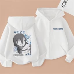 Anime Chainsaw Man Reze Double Sided Print Zipper Hoodie Men Women Fashion Oversized Zip Up Jacket Male Retro Cotton Sweatshirt