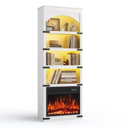 71" Arched 4-Tier Floor Bookshelf with Electric Fireplace & LED, Living Room, 750W/1500W, Black, Customized