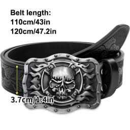 Skull Flame Belt Exquisite Carved Large Plate Buckle Alloy Buckle for Men and Women - Irregular Pattern Carved Flower Long Horn