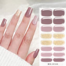 16Tips Solid Color & Glitter Semi Cured Gel Nail Strips Self-Adhesive Baking Free Elegant Gel Nail Sticker Full Coverage Decals