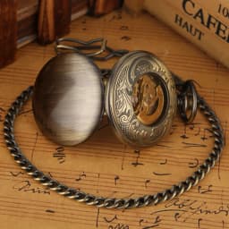 Bronze Automatic Mechanical Pocket Watch with Luminous Green Roman Numerals Dial 30cm Fob Chain Retro Pocket Timepiece Gift