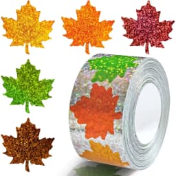 500Pcs Fall Thanksgiving Leaf Stickers 5 Colors Maple Leaf Decals Holographic Self Adhesive Label Stickers Roll for Autumn